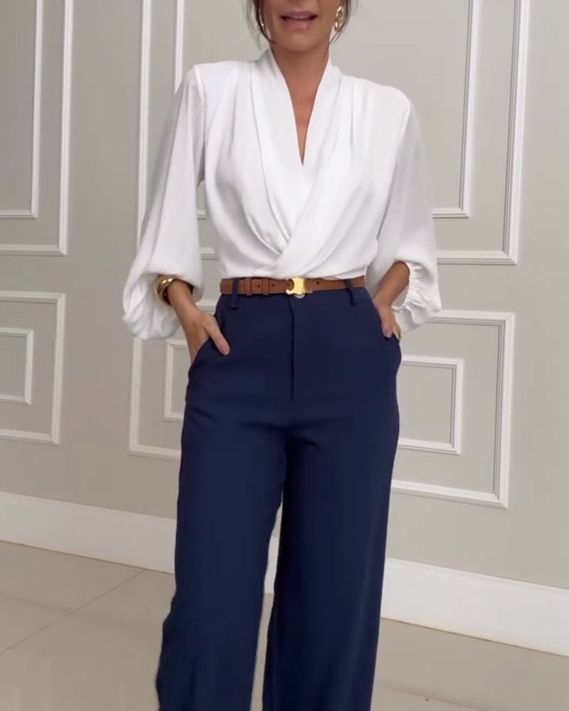 Blusa Donna Elegante con Maniche a Lanterna