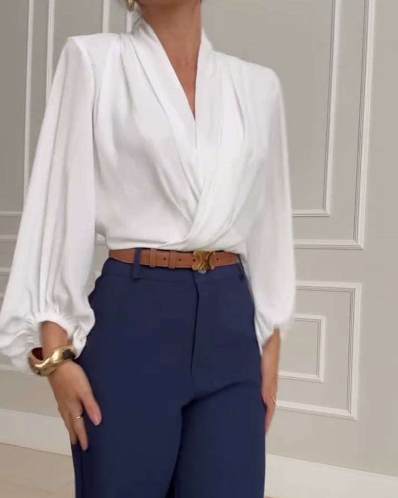 Blusa Donna Elegante con Maniche a Lanterna