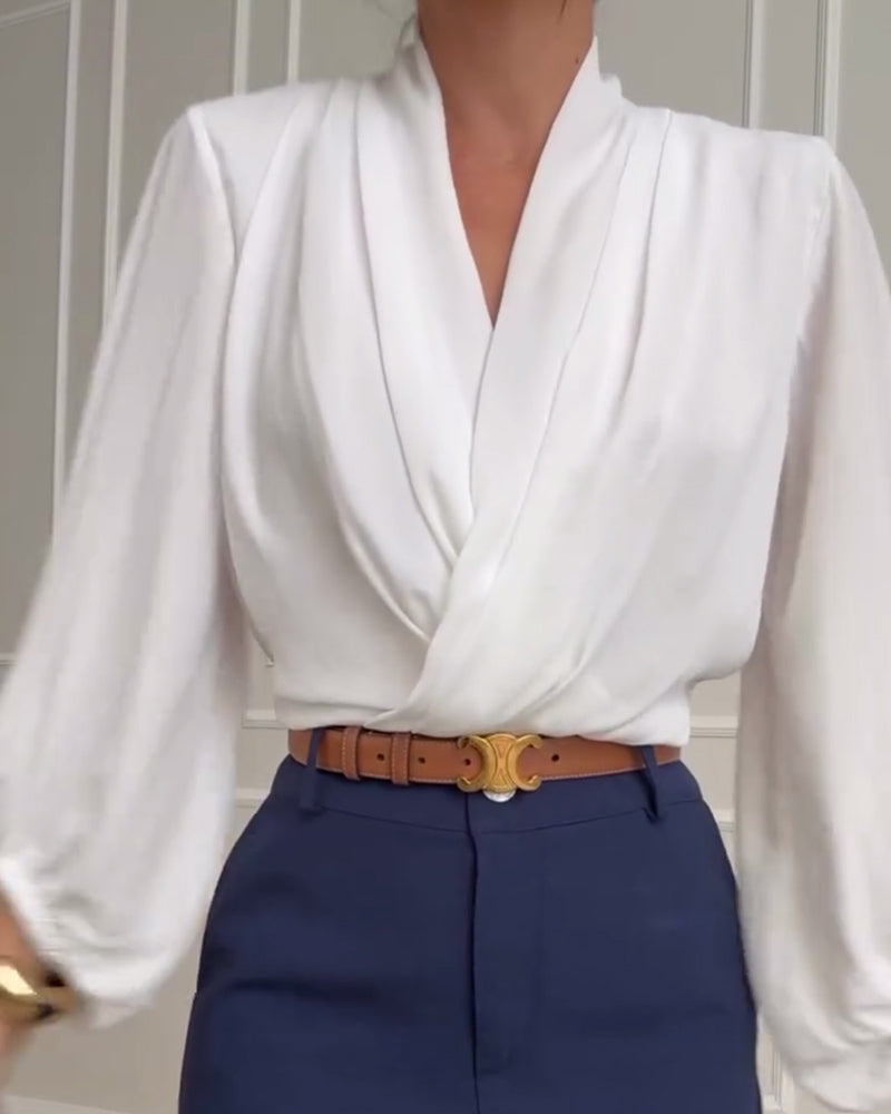 Blusa Donna Elegante con Maniche a Lanterna