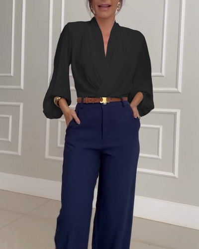 Blusa Donna Elegante con Maniche a Lanterna