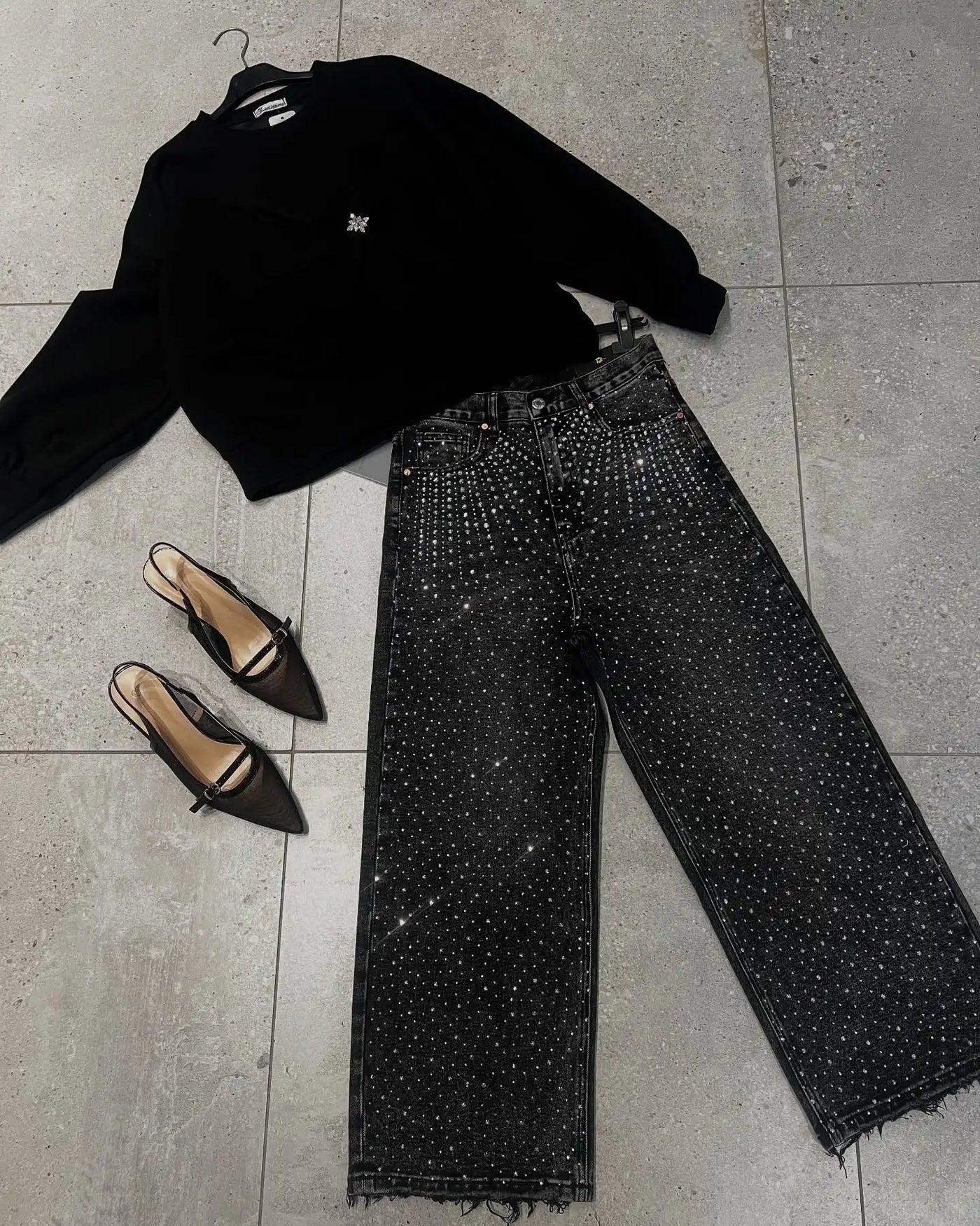 Pantaloni Larghi Donna | Jeans Larghi con Paillettes