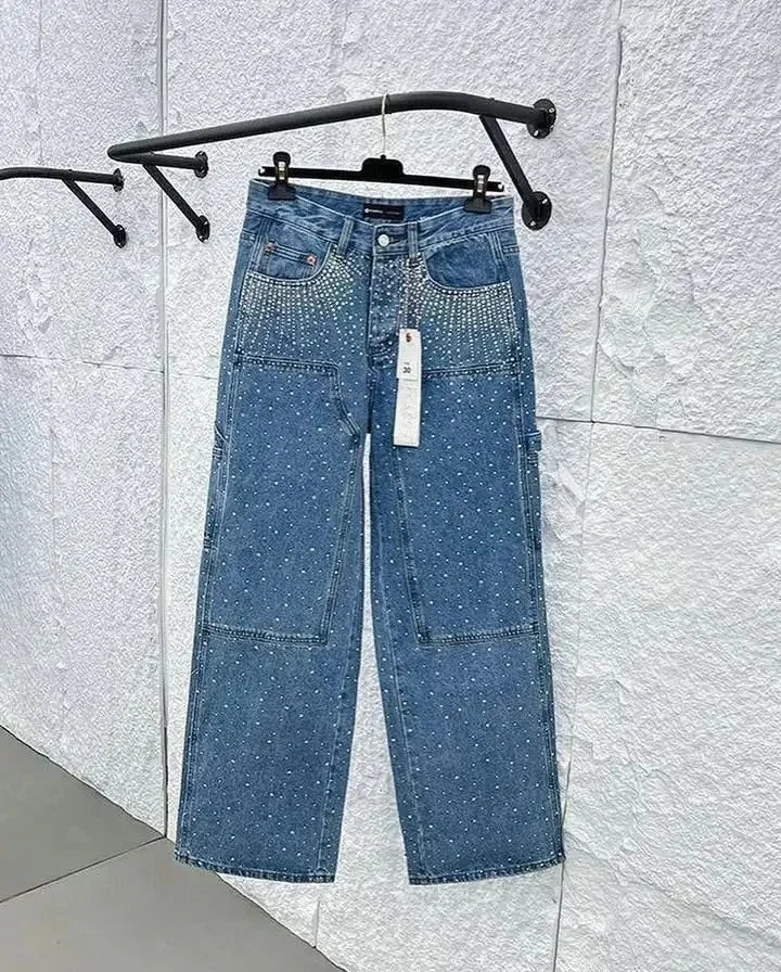 Pantaloni Larghi Donna | Jeans Larghi con Paillettes