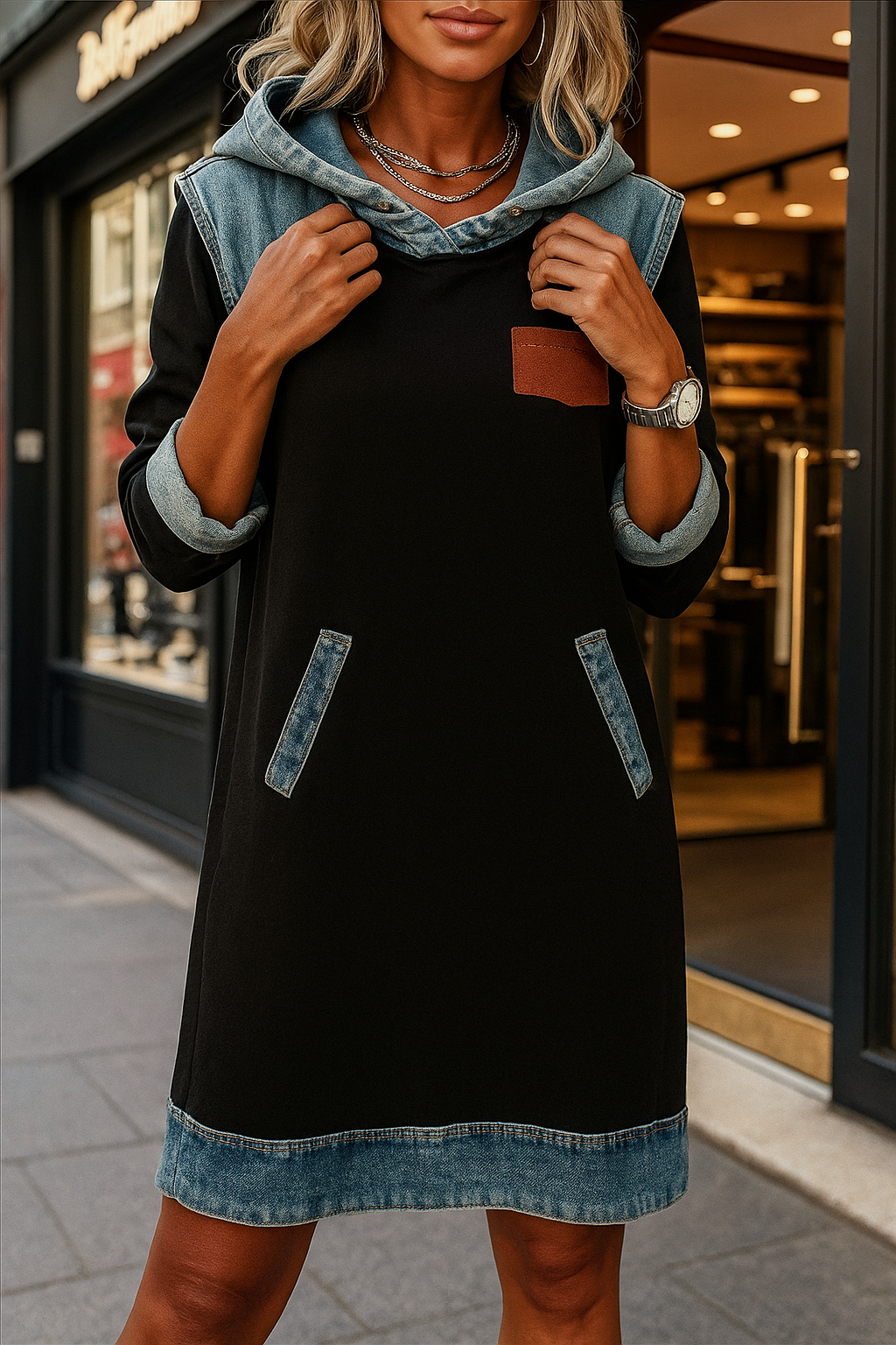 Sofia™ | Abito Donna con Cappuccio in Denim Touch Elegante