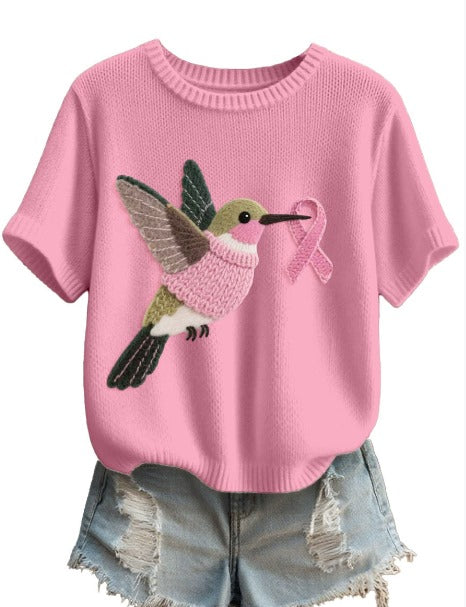 Sofia™ | Camicetta Elegante Donna in Maglia Rosa con Colibrì 0