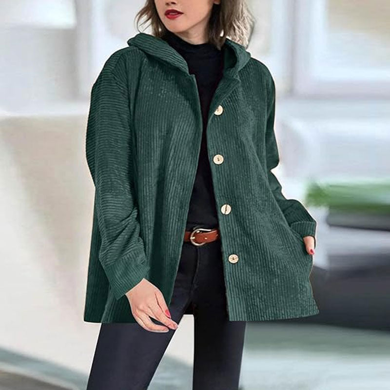 Sofia™ | Cappotto Nero Donna in Velluto con Cappuccio Elegante
