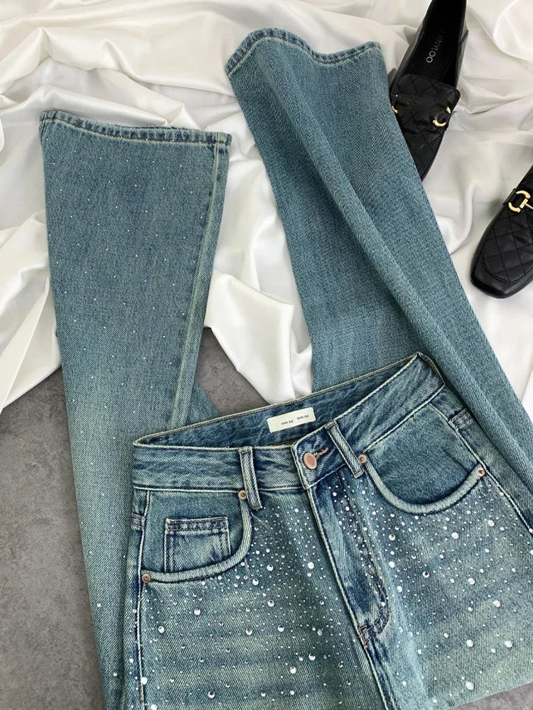 Sofia™ | Jeans Donna Eleganti con Strass e Gamba Larga