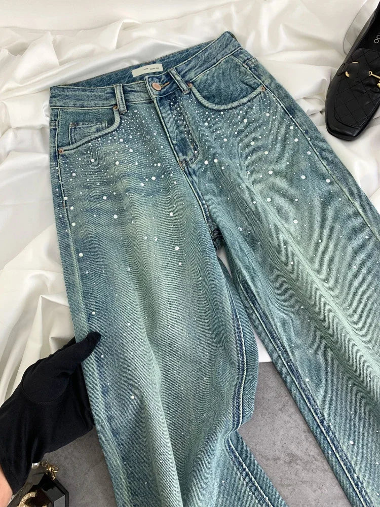 Sofia™ | Jeans Donna Eleganti con Strass e Gamba Larga