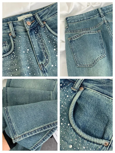Sofia™ | Jeans Donna Eleganti con Strass e Gamba Larga
