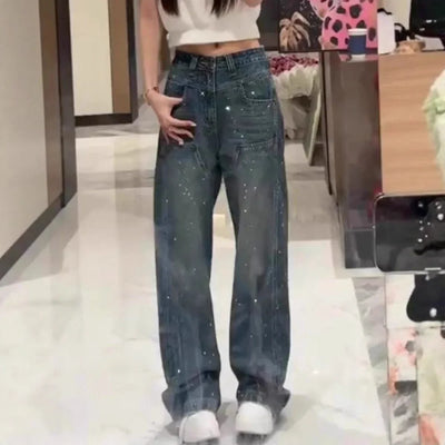 Sofia™ | Jeans a Gamba Larga con Strass Eleganti